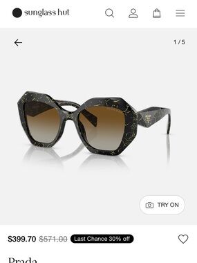 Prada Black Frame with Yellow Marble Accent Hexagonal Sunglasses